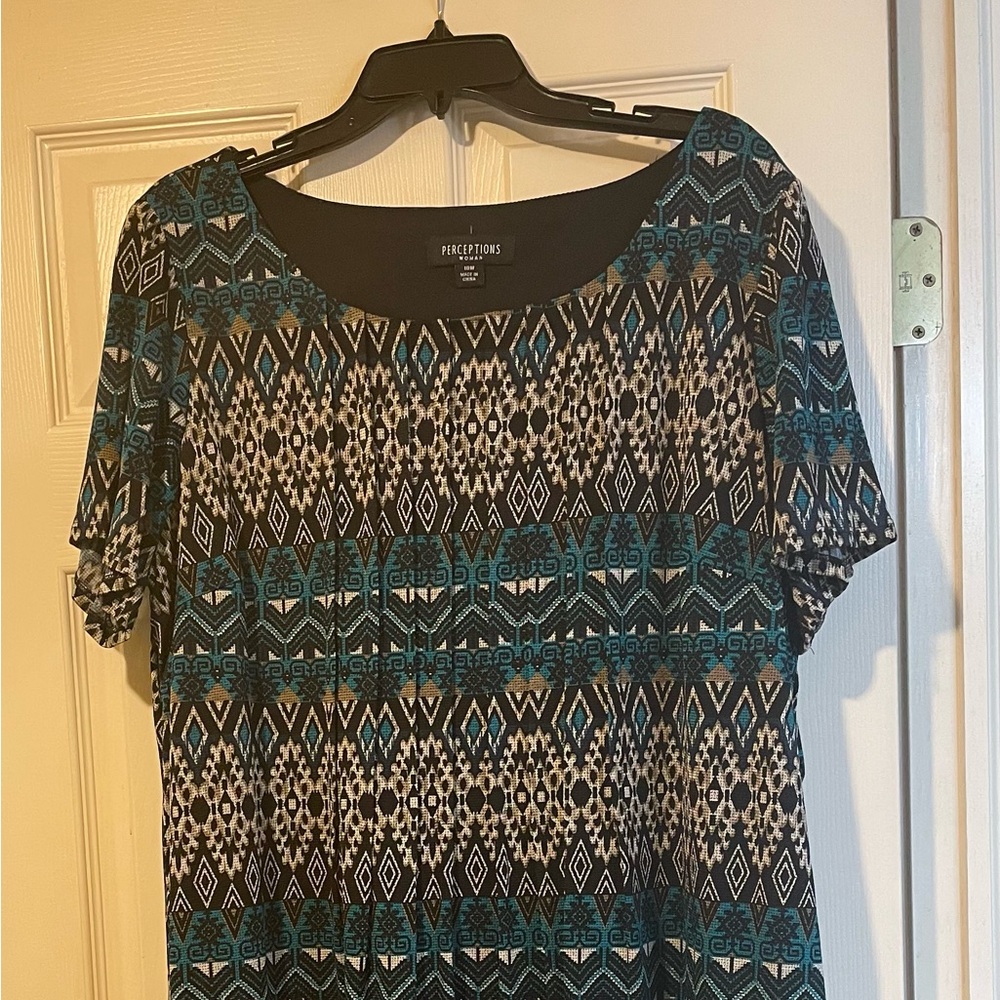 Perceptions Blue and Black Geometric Midi Dress